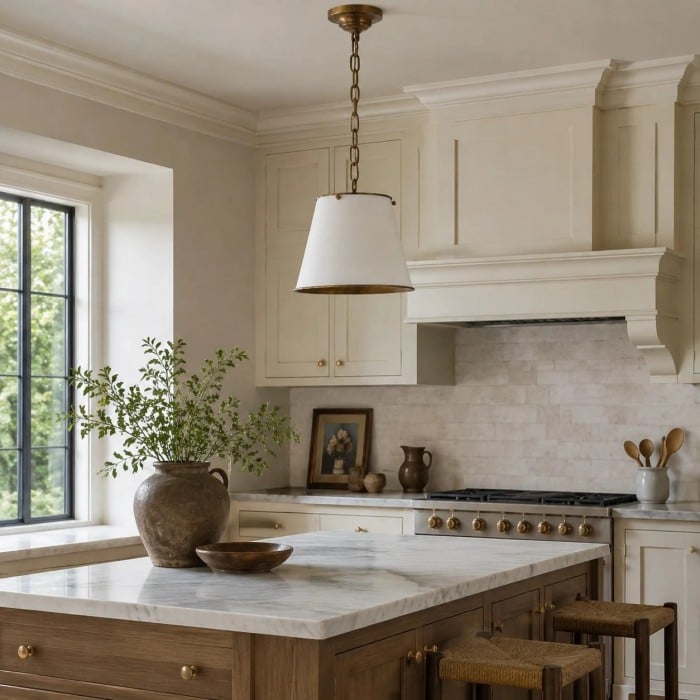 Vintage Solid Brass Pendant Light with White Fabric Shade HL3942