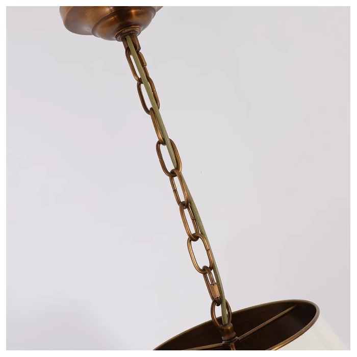 Vintage Solid Brass Pendant Light with White Fabric Shade HL3942