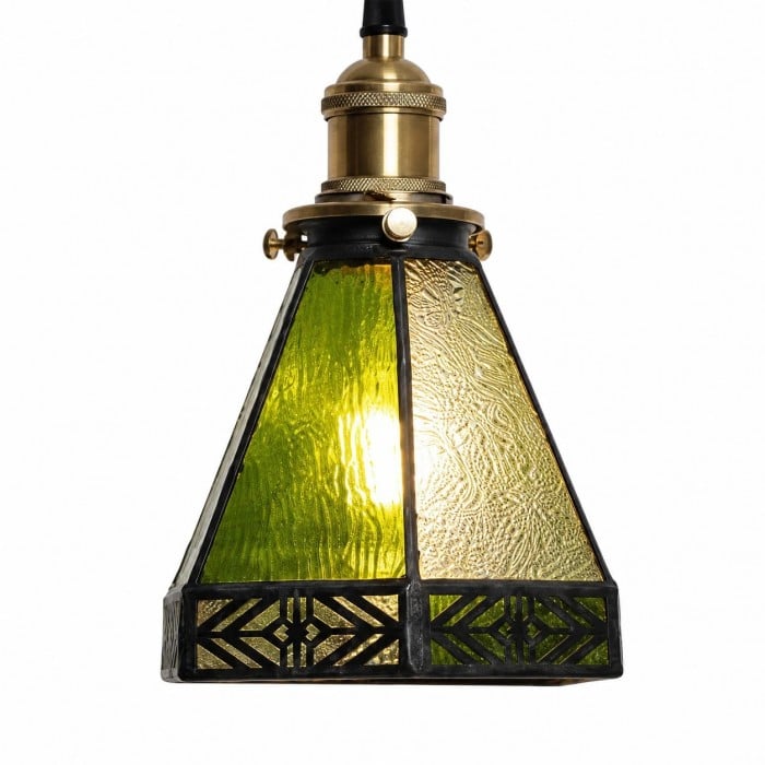 Lampa wisząca z witrażem w stylu vintage, mosiężna i szklana lampa sufitowa w kolorze zielonym do kuchni, baru, przedpokoju i