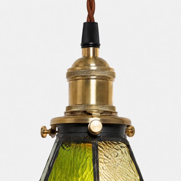 Lampa wisząca z witrażem w stylu vintage, mosiężna i szklana lampa sufitowa w kolorze zielonym do kuchni, baru, przedpokoju i