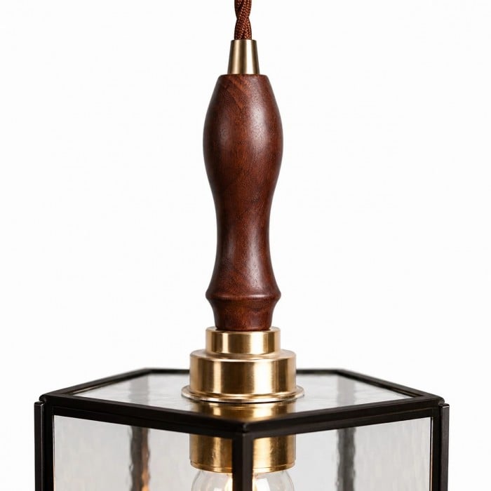 Lámpara colgante vintage de cristal texturizado con detalles de madera HL3857