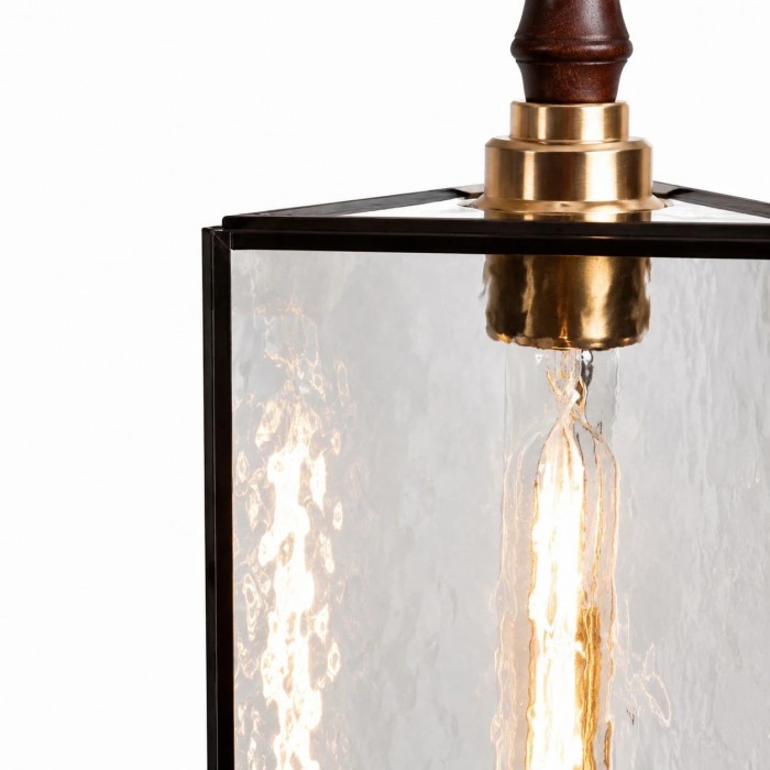 Lámpara colgante vintage de cristal texturizado con detalles de madera HL3857