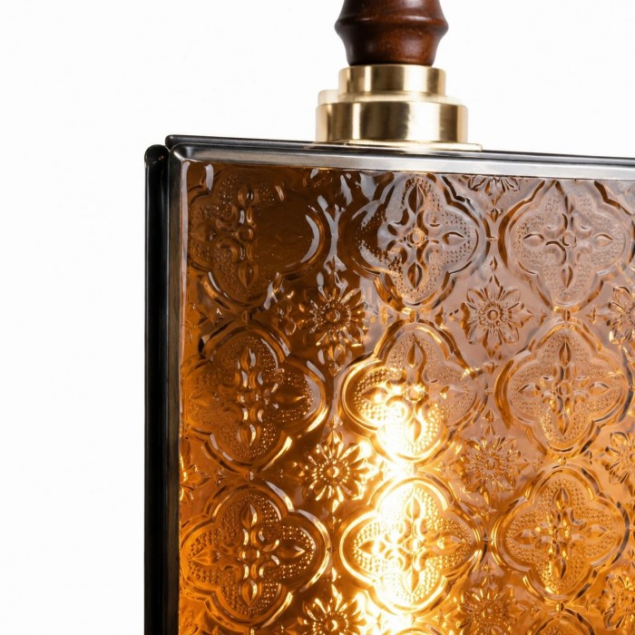 Lámpara colgante vintage de cristal texturizado con detalles de madera HL3857