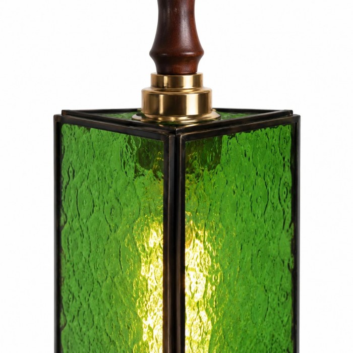 Lámpara colgante vintage de cristal texturizado con detalles de madera HL3857