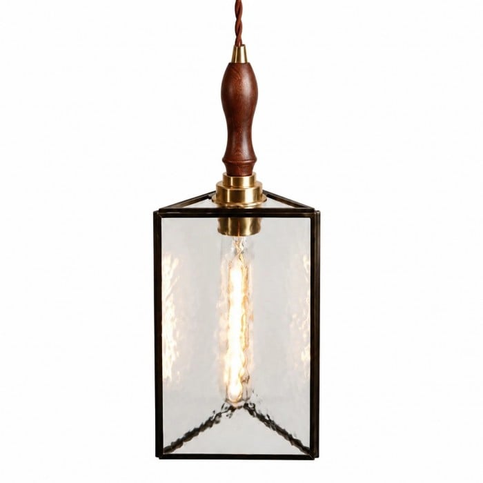 Lámpara colgante vintage de cristal texturizado con detalles de madera HL3857
