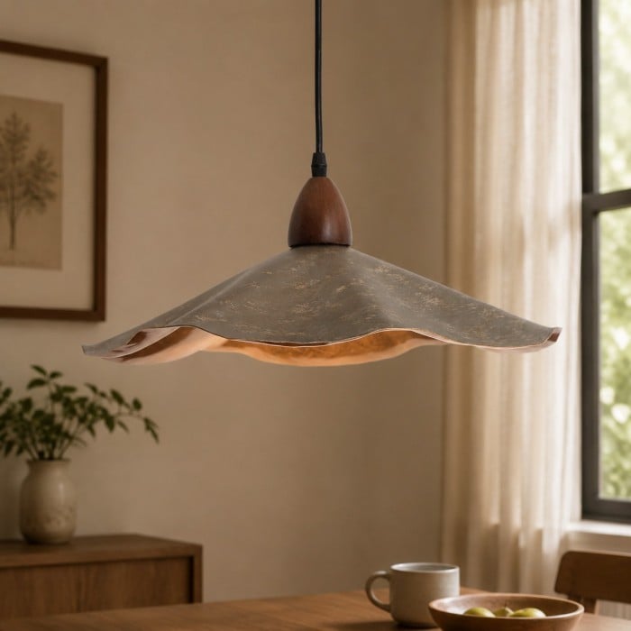 Lámpara colgante vintage ondulada con pantalla de metal envejecido HL3962