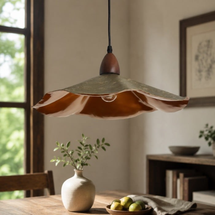 Lámpara colgante vintage ondulada con pantalla de metal envejecido HL3962