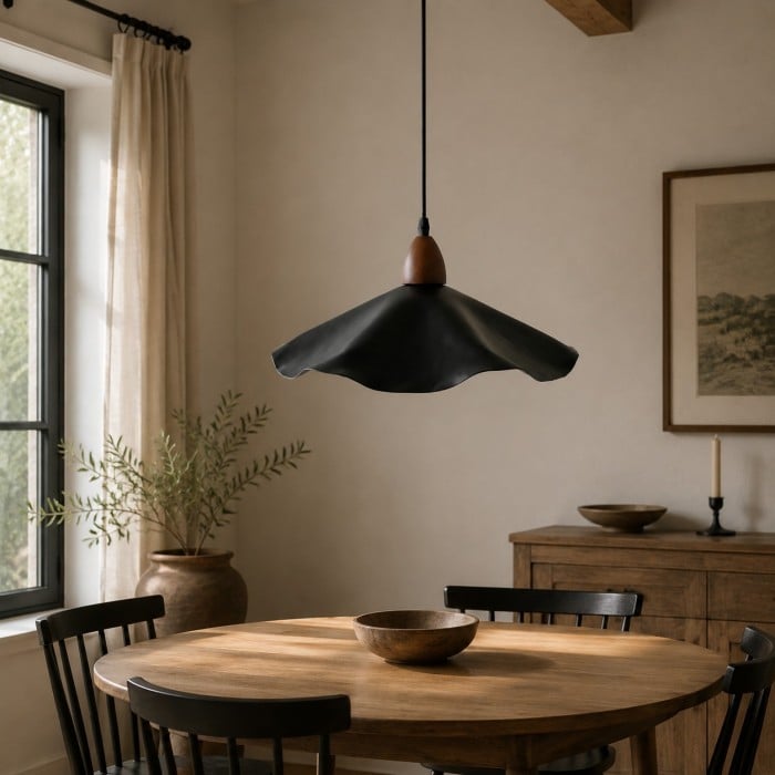 Lámpara colgante vintage ondulada con pantalla de metal envejecido HL3962