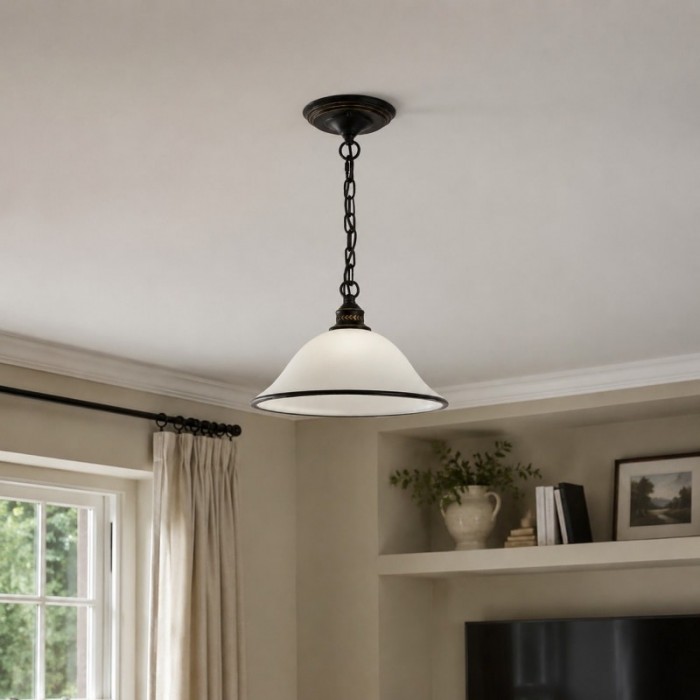 Lámpara colgante vintage de cristal esmaltado blanco HL3946