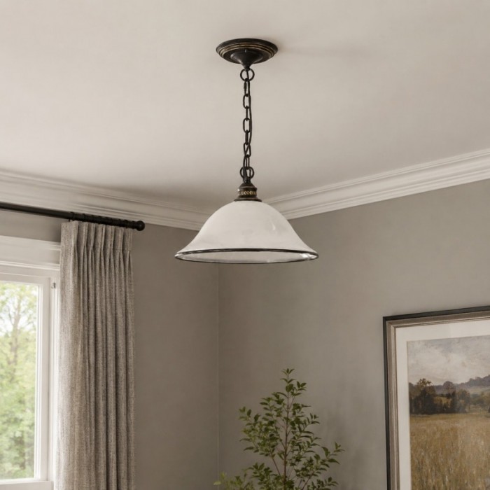Lámpara colgante vintage de cristal esmaltado blanco HL3946