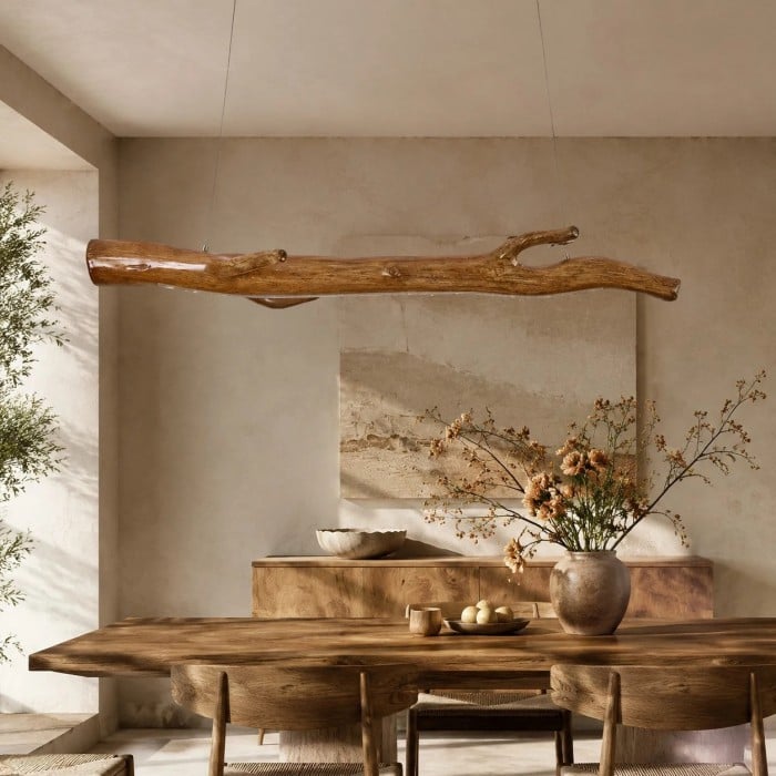 Lámpara colgante lineal Wabi-Sabi de madera natural para comedores y salas de té HL3709