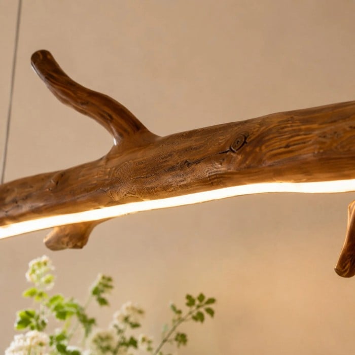 Lámpara colgante lineal Wabi-Sabi de madera natural para comedores y salas de té HL3709