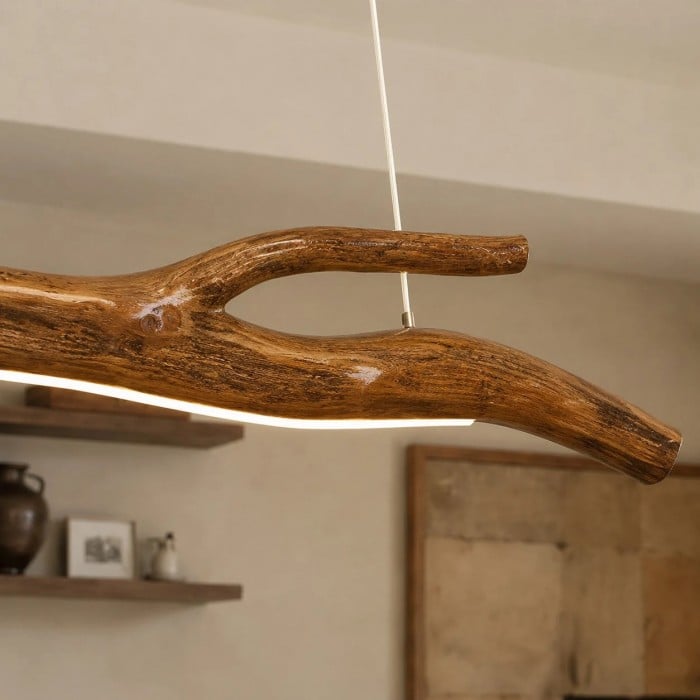 Lámpara colgante lineal Wabi-Sabi de madera natural para comedores y salas de té HL3709