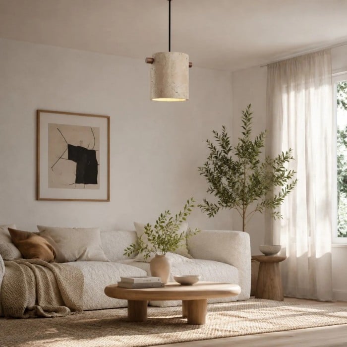 Lámpara colgante cilíndrica de travertino Wabi-Sabi HL3721