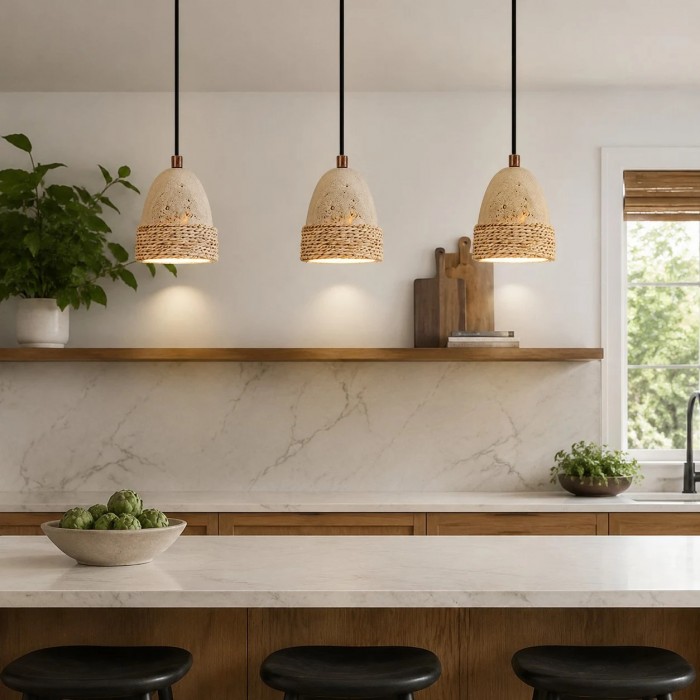 Wabi-Sabi hanglamp van geweven steen met opties voor één of drie lampen HL3736