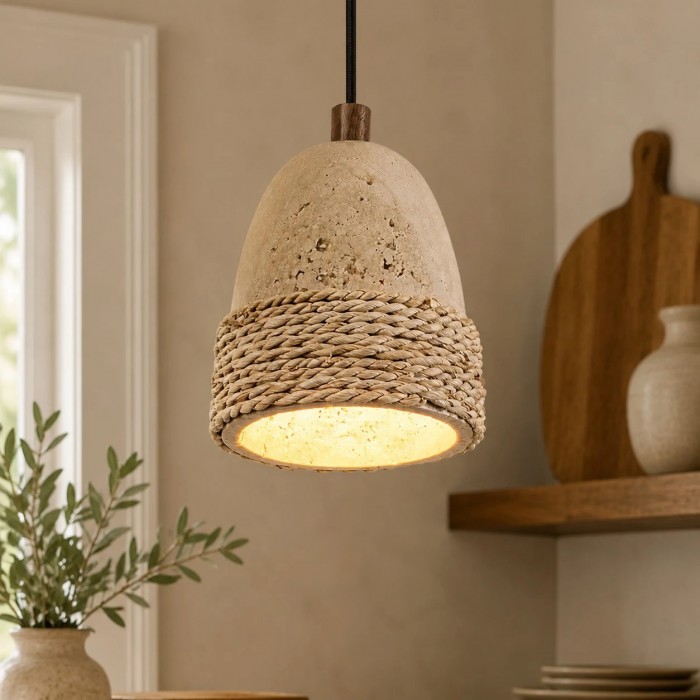 Wabi-Sabi hanglamp van geweven steen met opties voor één of drie lampen HL3736