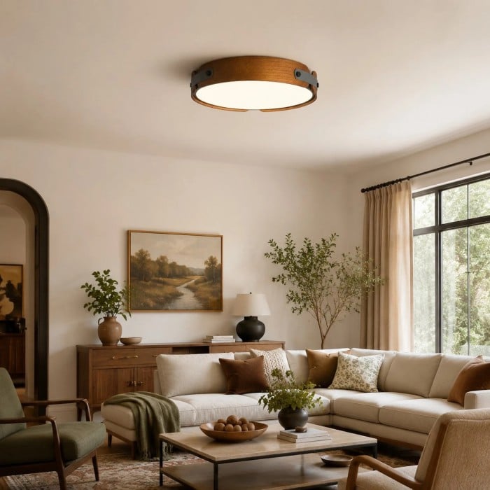 Walnut Full Spectrum Flush Mount Ceiling Light HL3755