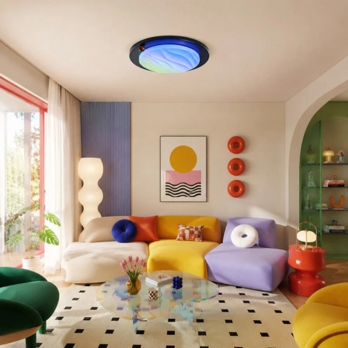 Walnut RGB Dynamic Sky Flush Mount Ceiling Light HL3699
