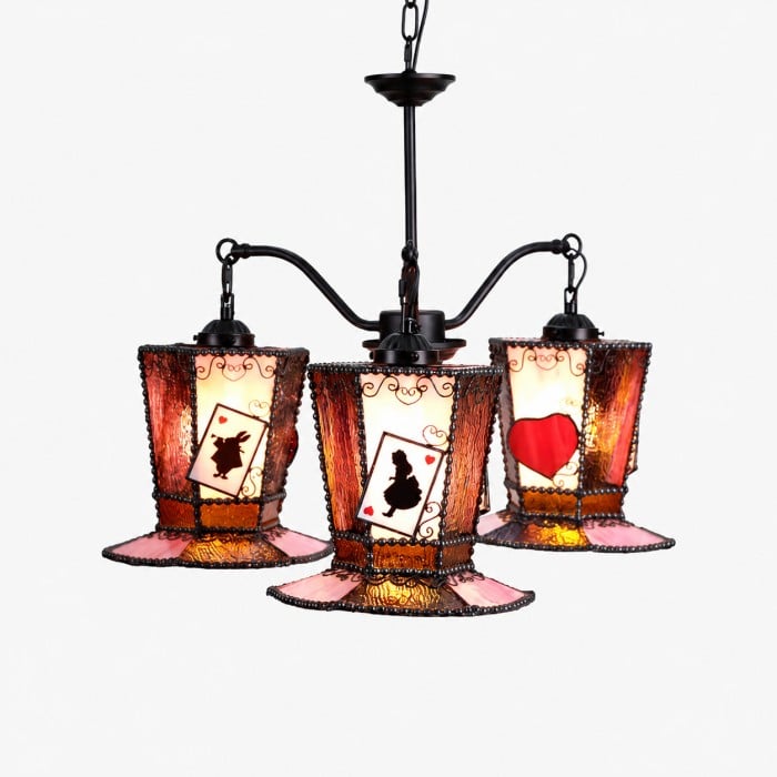Alice-inspirierter Buntglas-Kronleuchter mit 3 Leuchten HL3827