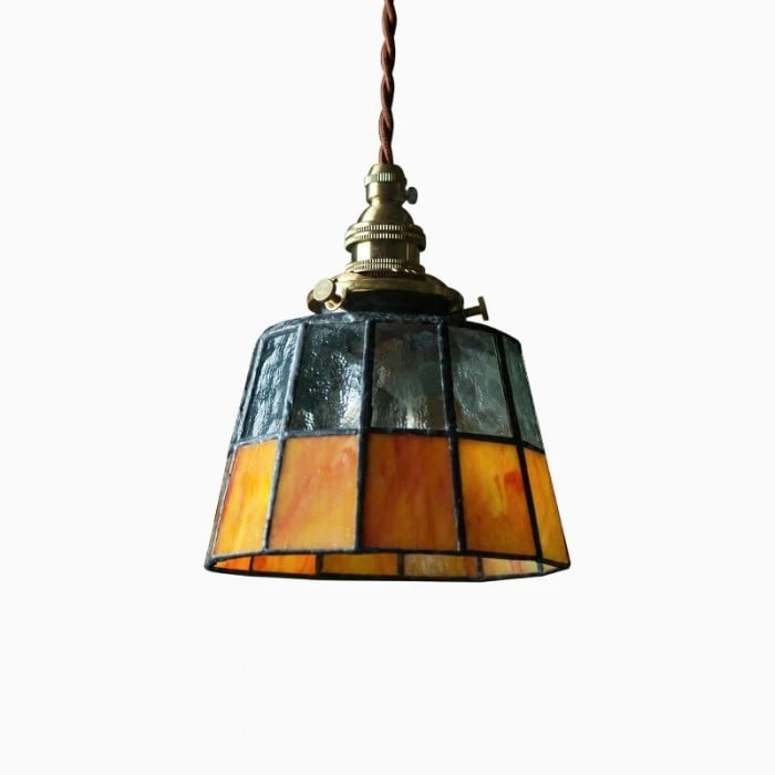 Pendelleuchte aus bernsteinfarbenem Buntglas und Messing HL3910