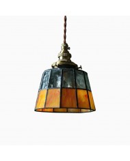 Hanglamp van Amerikaans messing met walnoothouten kap en witte metalen kap HL3777