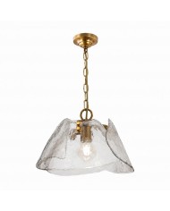 Amerikaanse vintage messing hanglamp met geribbeld glas HL3863