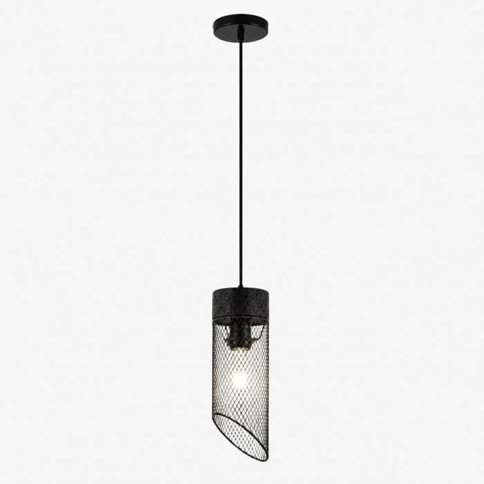 Hanglamp met zwart gaas en stenen details HL3867