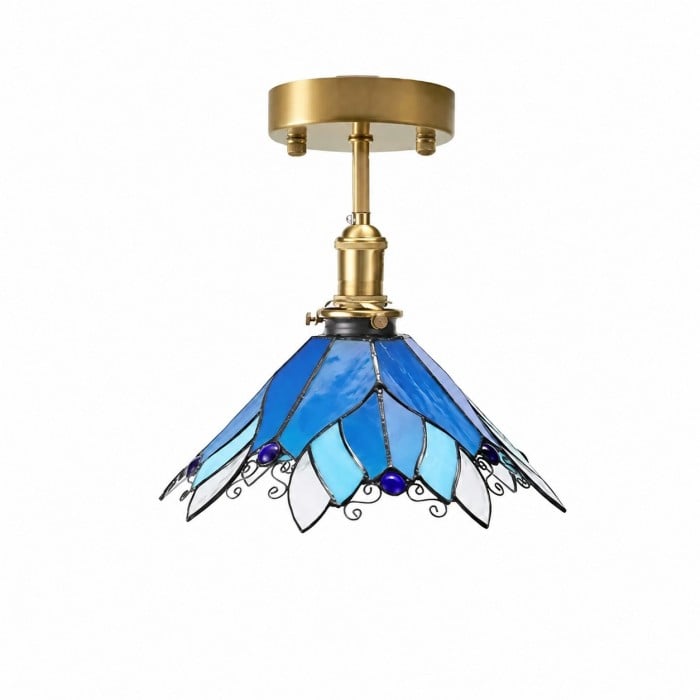 Blauw gebrandschilderd glazen plafondlamp met halfverzonken montage HL3640