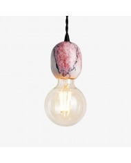 Hanglamp van travertijnstof met ring van natuursteen en lampenkap van linnen HL4101