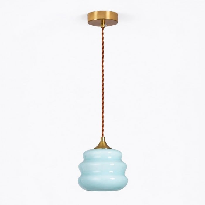 Celeste blauwe hanglamp met geribbeld glas HL3754