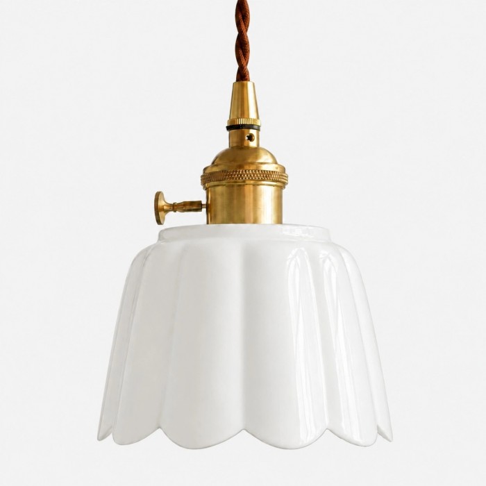 Cienax hanglamp met bloemvormige keramische kap - messing accentlamp voor keuken en nachtkastje HL3613