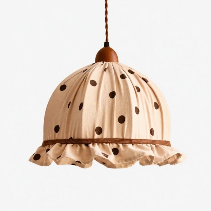 Kremowa lampa wisząca z tkaniny w kropki HL3782