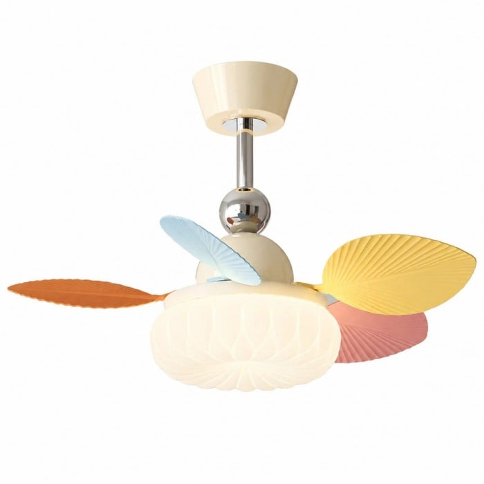 Crèmekleurige plafondventilator met lamp voor kinderkamer en kleurrijke bladen HL3828