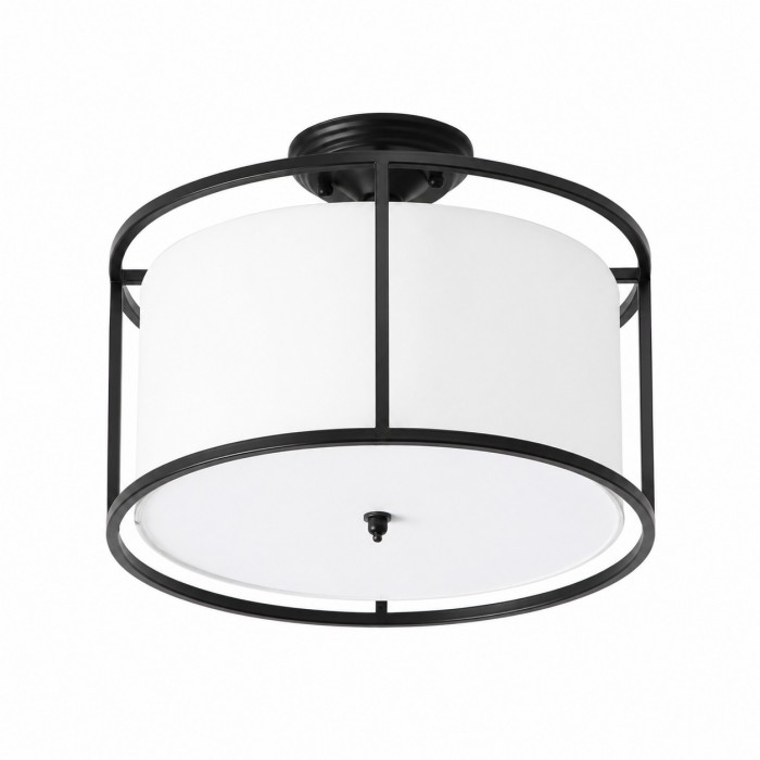 Dumora plafondlamp met stoffen trommelkap en metalen frame, semi-inbouwmontage HL3893
