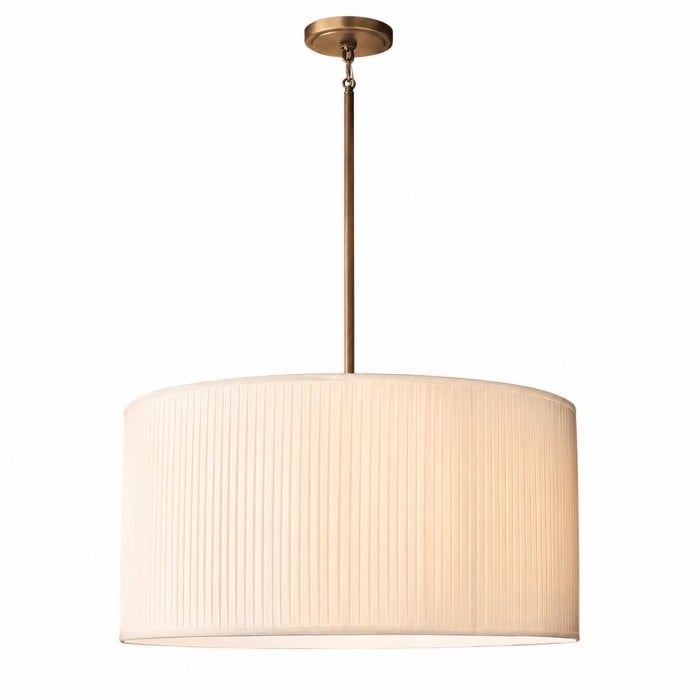 Dumora kroonluchter met geplooide stoffen kap en antiek messing frame - Klassieke hanglamp voor de woonkamer HL3927
