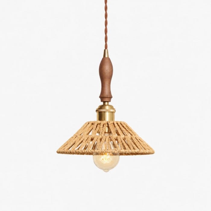 Hanglamp in landelijke stijl van walnoothout en rotan voor woonkamer en keukeneiland HL3729