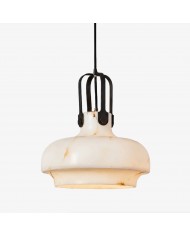 Fransk vintage krämfärgad tyghänglampa HL3714