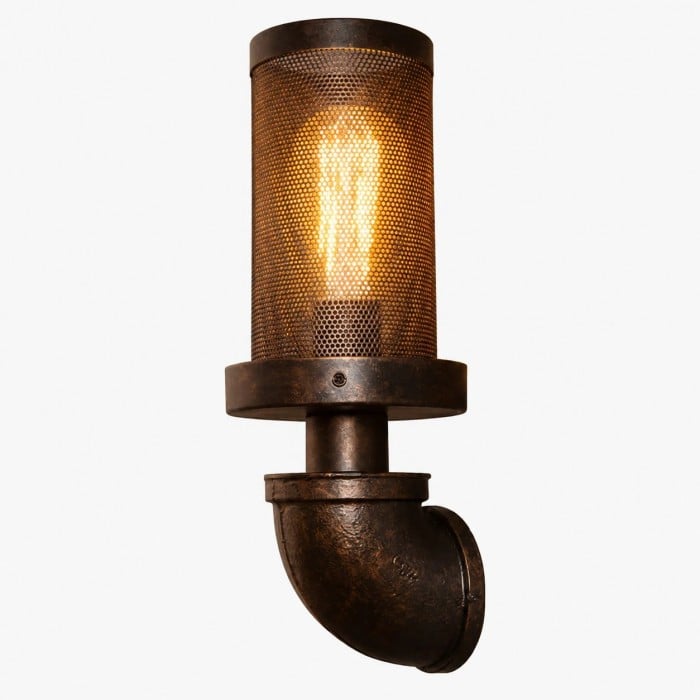 Industrial Rust Iron Wall Sconce with Perforated Metal Shade HL4010
