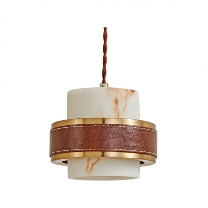 Suspension en cuir et albâtre au charme vintage français HL3776