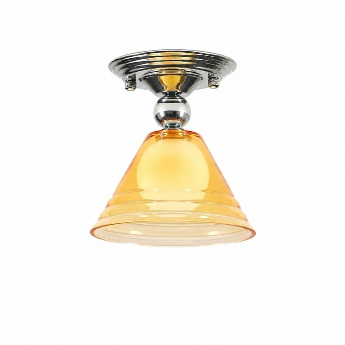 Plafoniera in vetro giallo chiaro con rosone cromato HL3651