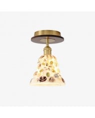 Dumora plafondlamp met halfverzonken montage en witte stoffen kap - Koffiebruin metalen armatuur voor de woonkamer HL3900