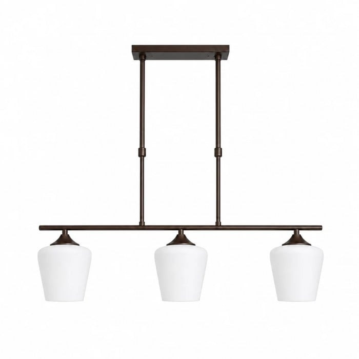 Strellux Linear-Kronleuchter mit weißen Opalglasschirmen – Kaffeebrauner rustikaler Stil für Esszimmer HL4056