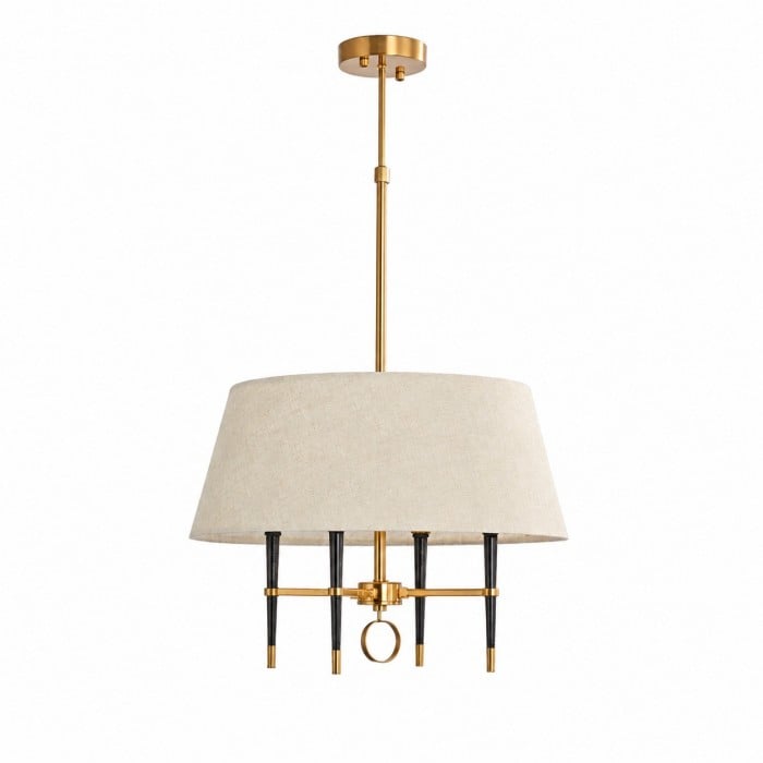 Żyrandol Tela Drum Shade z abażurem materiałowym i mosiężną ramą – metalowy styl przejściowy do salonów HL3906