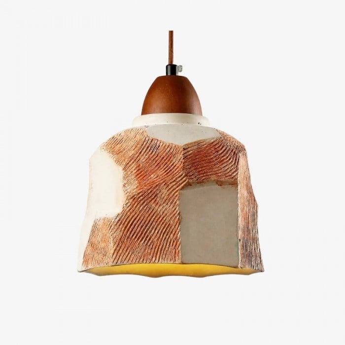 Teksturowana lampa wisząca z mikrocementu z uchwytem na lampę z litego drewna HL3860