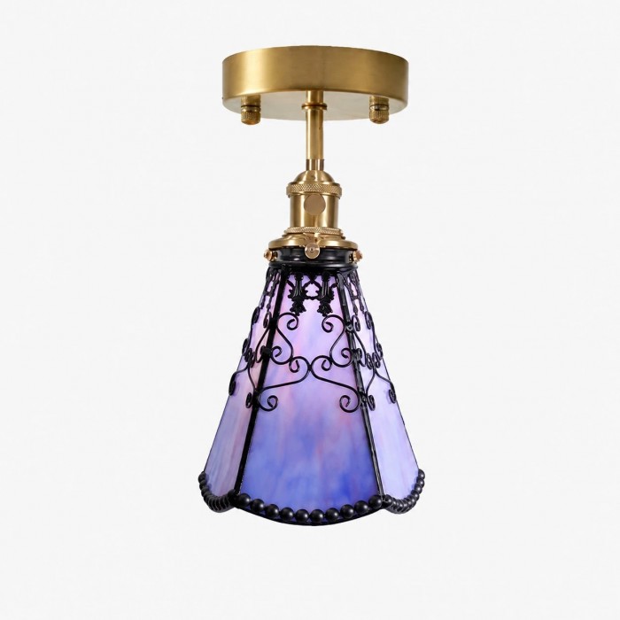 Plafondlamp in Tiffany-stijl met paars gebrandschilderd glas, halfverzonken montage HL3632