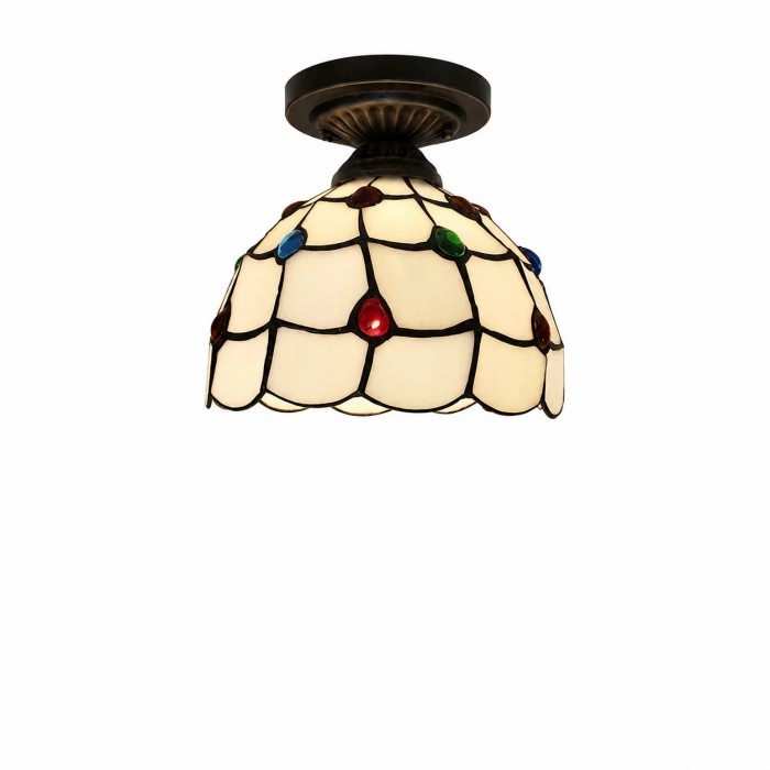 Plafondlamp HL3617 in Tiffany-stijl met gebrandschilderd glas