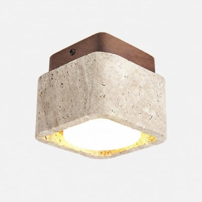 Vierkante plafondlamp van travertijn met houten plafondplaat HL3713