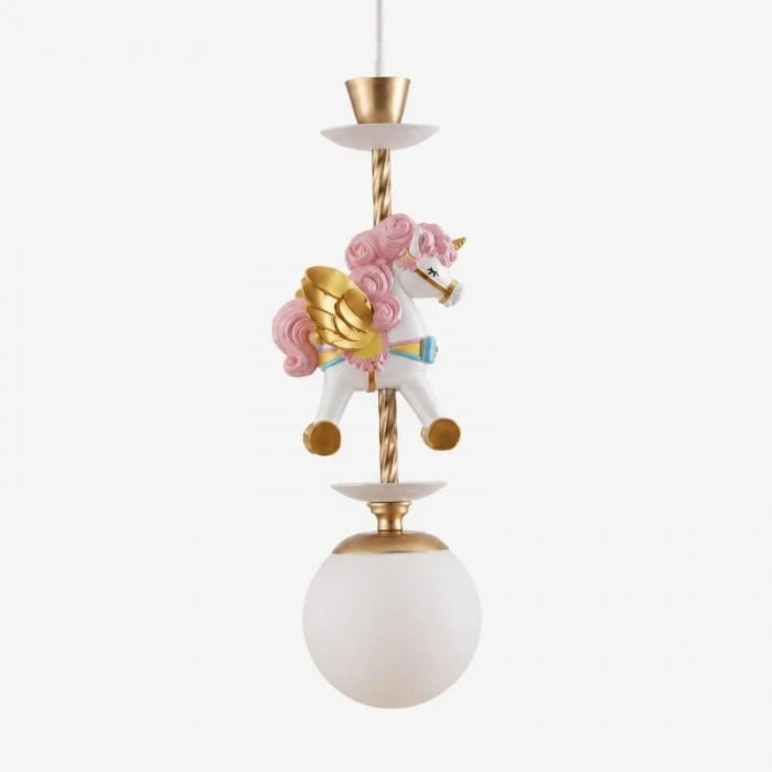 Lampa wisząca do pokoju dziecięcego z motywem jednorożca i malowanymi detalami koni HL3879