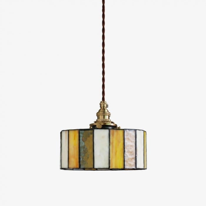 Vintage messing hanglamp met gebrandschilderd glas HL3710