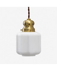 Vintage bruine leren cilindervormige hanglamp met messing fitting HL3678
